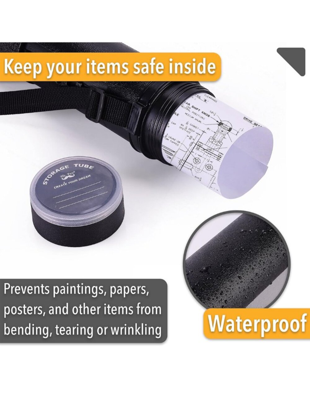 Poster Storage Tube with Strap, 25"-40" Extendable Black NEW - Picture 7 of 8